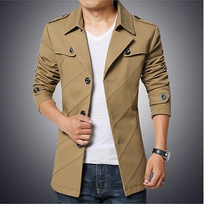 TANG – veste de costume pour homme, Parka en coton, coupe cintrée, Long, Business, ,: Khaki / L