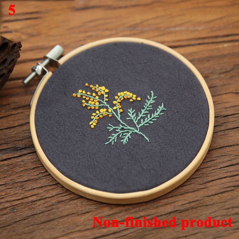 Nybegynner gjør-det-selv stemplet broderi startsett fargerike blomster planter mønster broderi stoff tråder verktøysett dekor kunstverk
