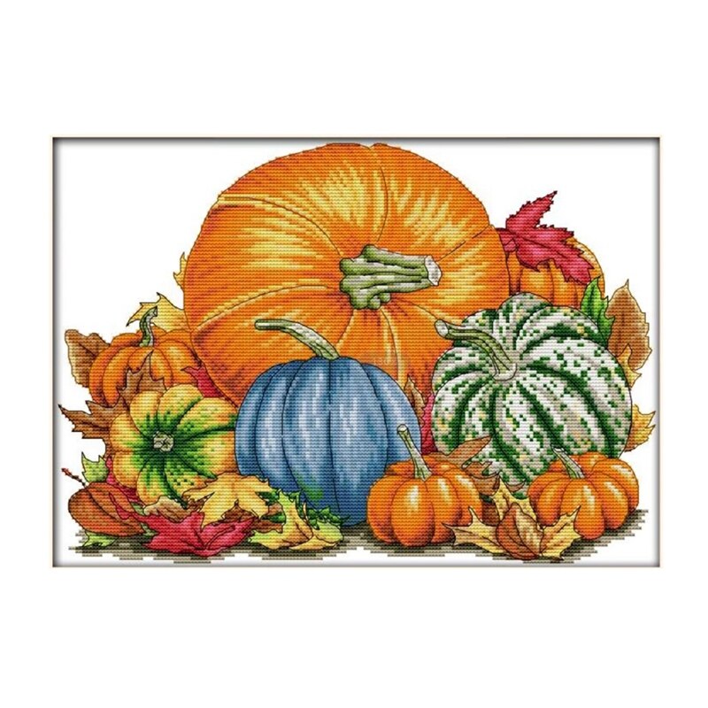 Cross Stitch Stamped Kits 14CT Printed Embroidery Cloth Needlepoint Kits Easy Patterns For Pumpkin