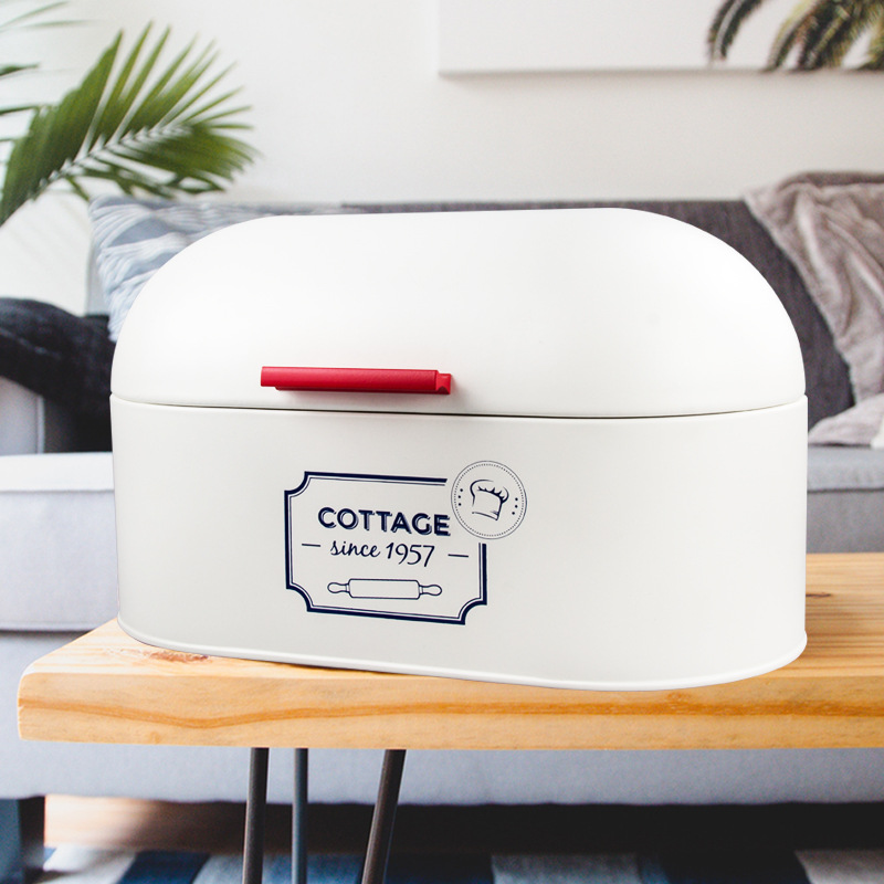 European-style Large-capacity Dustproof Bread Box Kitchen Baking Bread Food Tool Storage Box Home Iron Storage Box: white