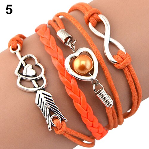 Retro cupidon flèche amour perles manchette Bracelet Faux cuir Style Simple Bracelet amoureux bijoux pour femmes brasalets: 5