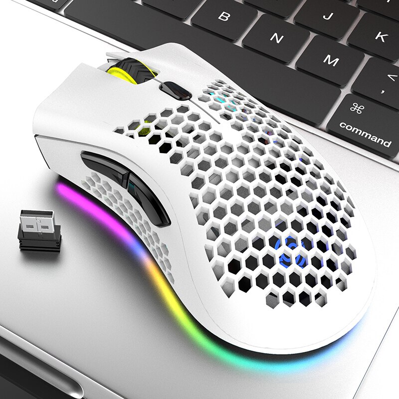 2.4G Rechargeable Wireless Gaming Mouse for Desktop PC Computers RGB Light Honeycomb Hollow Mouse for Gamer Notebook Laptop Mice