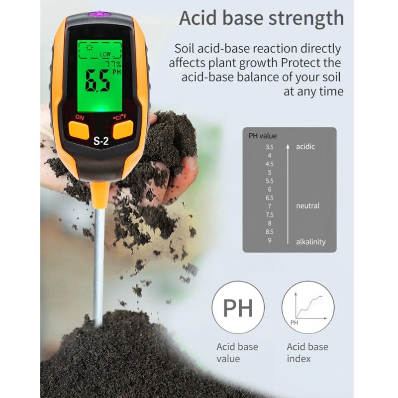 Soil Meter with Long Alloy Probe 5-in-1 Soil PH Meter Moisture/Temerature Tester