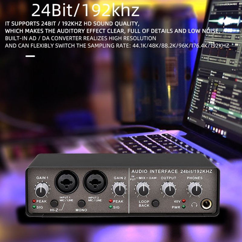 Sound Card USB 2.0 Port for Guitar Musical Instrument Playing Loopback Board Gain Volume Knob, Mix Knob