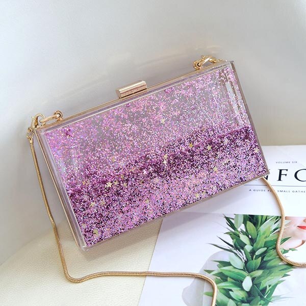 Borsa da sera con pochette in acrilico trasparente rettangolare liquido Quicksand borse a tracolla da donna con paillettes borsa a forma di stella trasparente: purple
