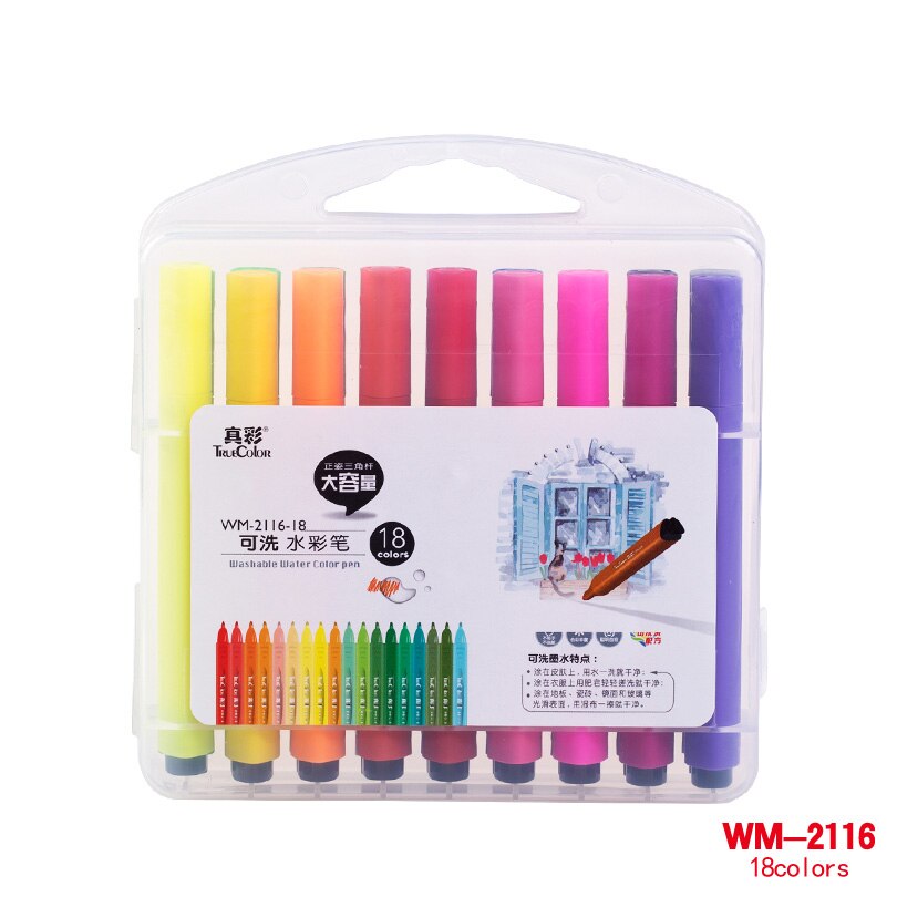 Barra triangular Truecolor, bolígrafo de acuarela de gran capacidad, Pluma de pintura para niños, 48 colores de pintura lavable bru: 18 color
