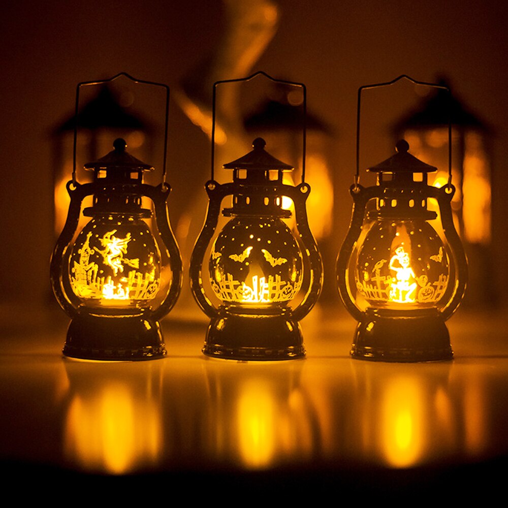 Retro Oil Lamp Desktop Hanging Bar Night Light Festival Atmosphere Props Halloween Decorative Led Small Lantern For Home Party