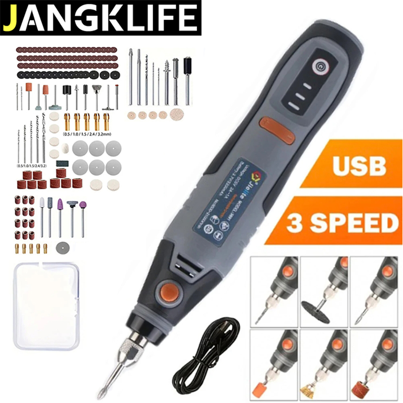 JANGKLIFE USB outil rotatif sans fil Dremel Mini perceuse stylo de gravure électrique Mini perceuse sans fil avec accessoires ensemble de bricolage