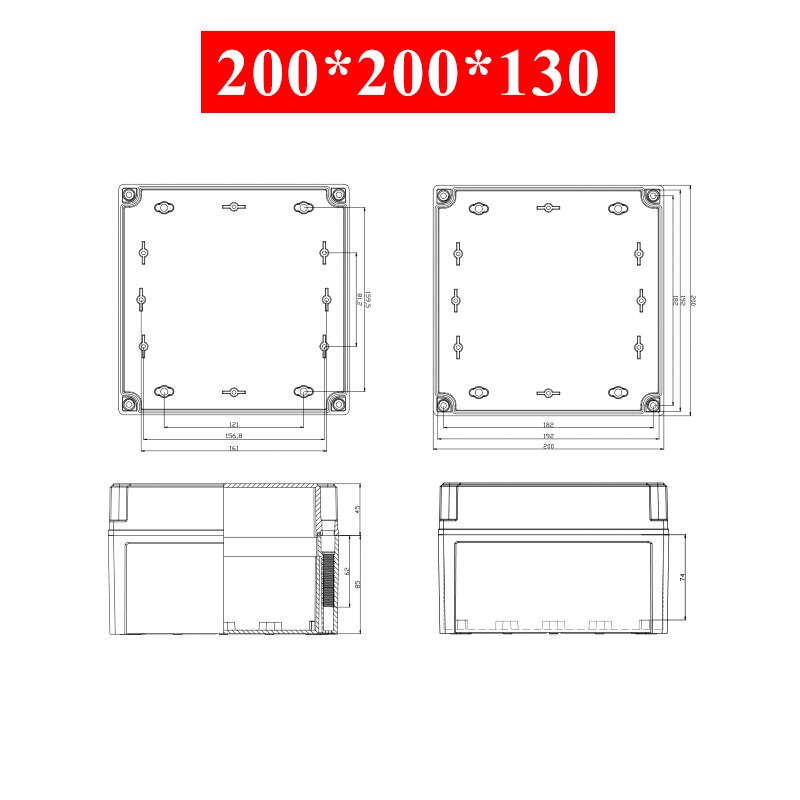 Waterdichte Plastic Behuizing Doos Elektronische Elektrische Project Doos Abs Outdoor Junction Box Behuizing IP67 Project Instrument Case: 200x200x130mm