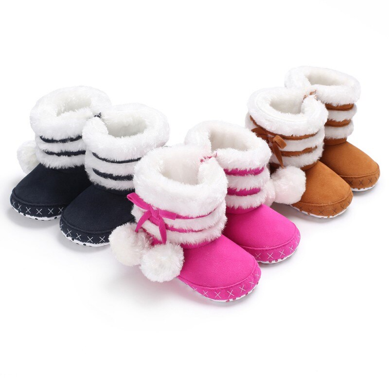 Winter Baby freundlicher Jungen Mädchen Stiefel Weichen Boden Nette Süße Beiläufige Baumwolle Komfortable Reißverschluss Samt Plüsch Ball Warme Patch Stiefel