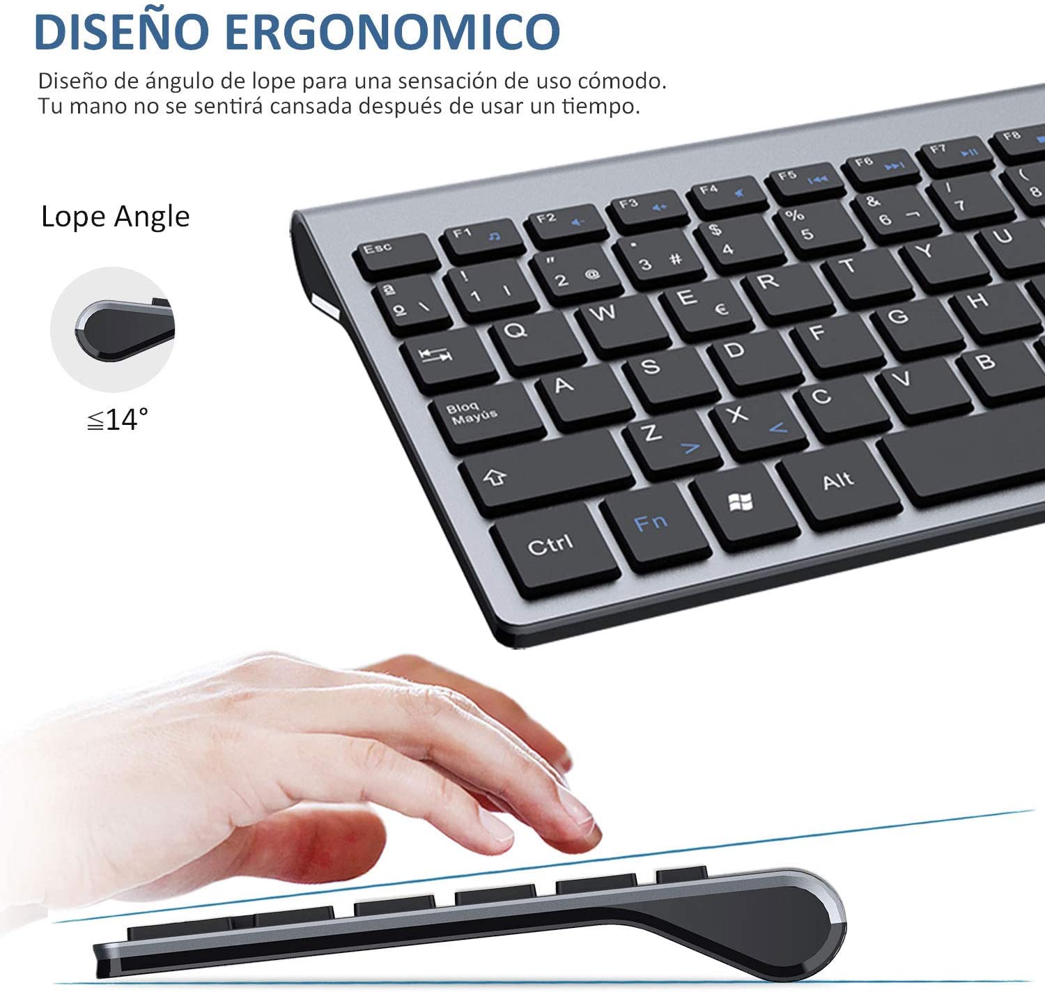 Tastiera e mouse wireless IBERA; Tastiera wireless QWERTY spagnola tastiera numerica ergonomica; Compatta; Ergonomica; Full size, 2.4G; WiFi wireless USB mouse mat tastiera PC key per mac windows 7;8;10/2000 ;XP