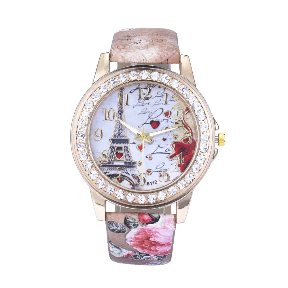Tower Pattern Leather Band Analog Quartz Vogue Wrist Watches часы женские часы женские наручные relojes para mujer montre femme: Brown