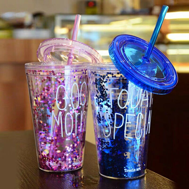 Uk 450ml plastik tumbles & sugerør til smoothie juice iskaffe gratis rejse kop sommer bærbar udendørs sports kop