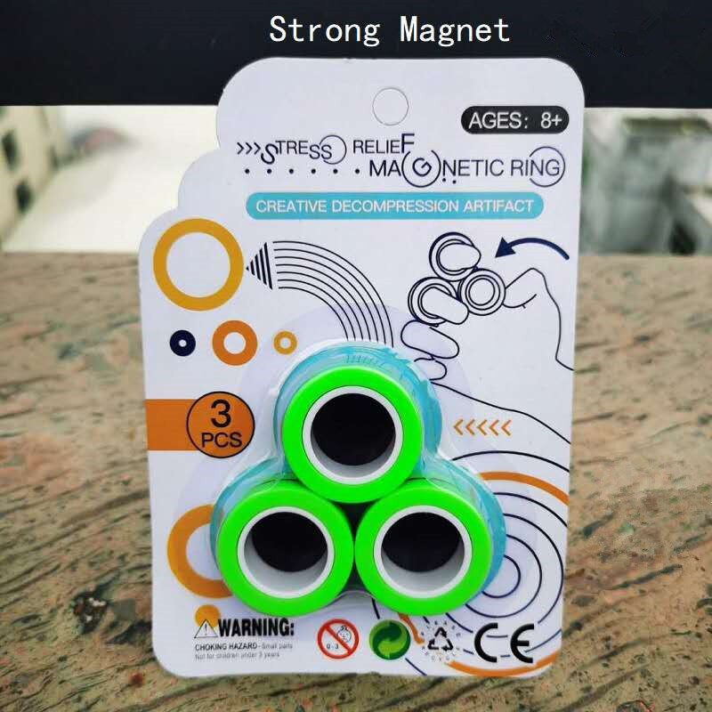 Antistress fingrar magnetiska ringar för vuxna barn lindrar ångest stark magnetisk kontorsdekompression leksak fingerspel: Grön