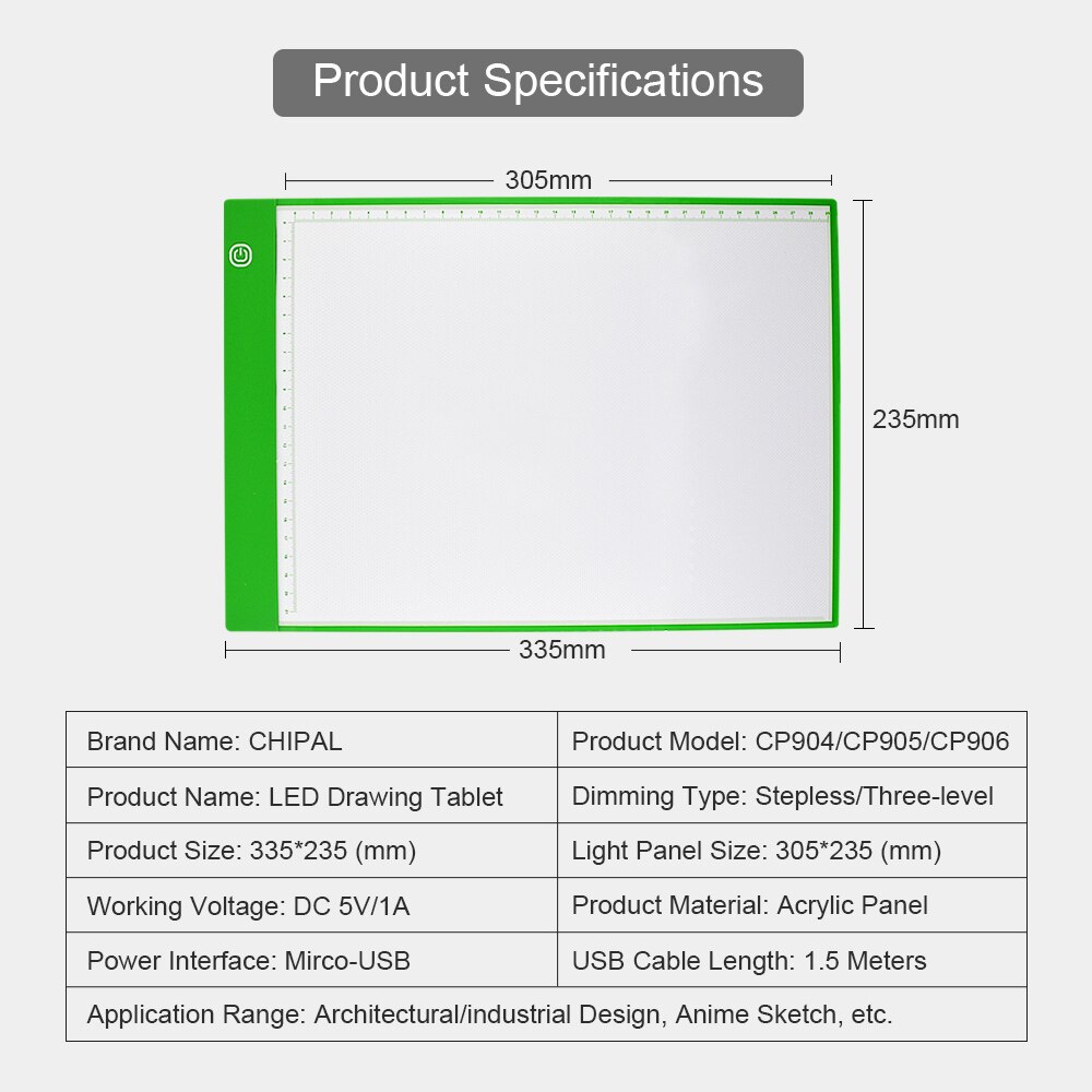 CHIPAL Scale A4 LED Drawing Tablet Digital Graphics Tablets Electronics USB Dimming Light Box Graphic Art Writing Copy Board