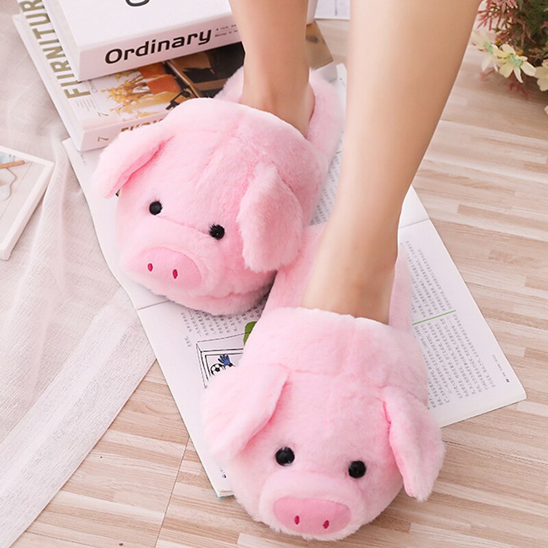 Women's Slippers Winter Velvet Short Plush Slippers Couple Comfy Home Slippers Cute Pig Shoes for Women