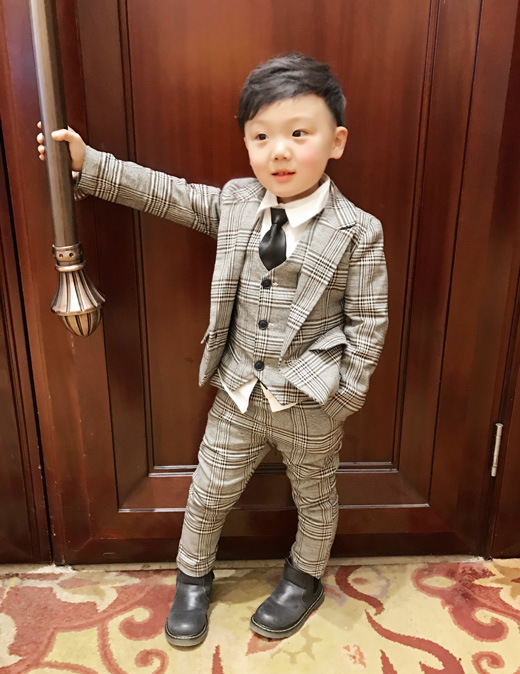 Nova Natal malha Crianças Blazer Meninos Paletós Formais Casaco + Calça + colete 3 Peça Menino Ternos Formais para Roupas de Casamento