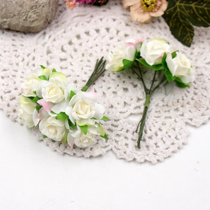 60 stücke Mini Mehrfarbig künstliche seide seide Rose hochzeit dekoration DIY kranz Kasten Clip kunst handgemachte falsche blume dekoration