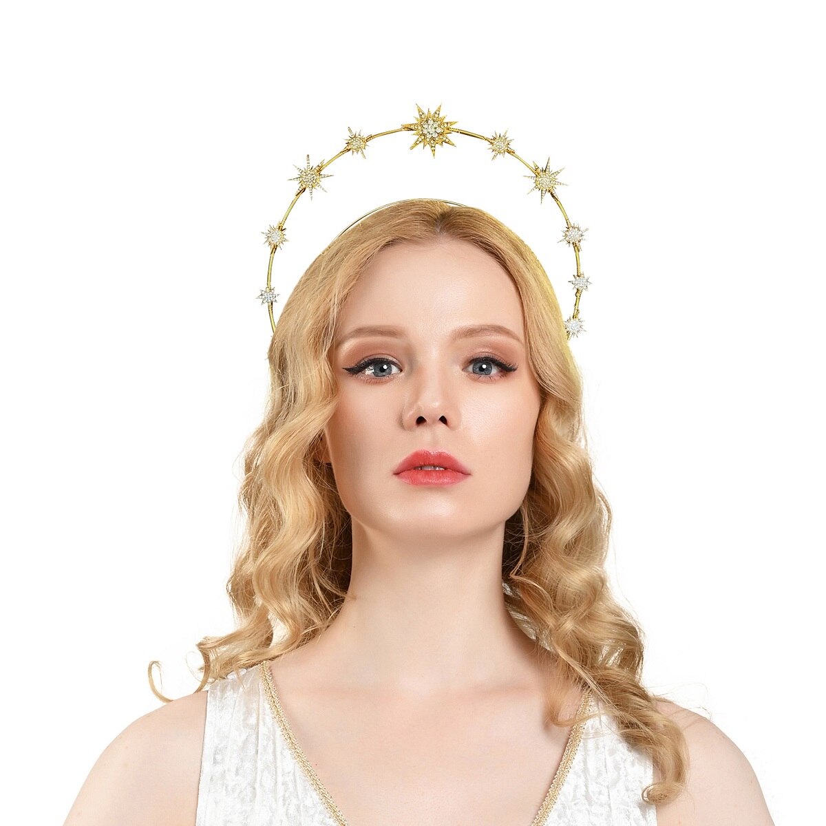 Moon Stars Halo Crown Celestial Crown Goddess Crown Halo Headband Bridal Headpiece Tiara Boho Wedding Birthday: Gold 1