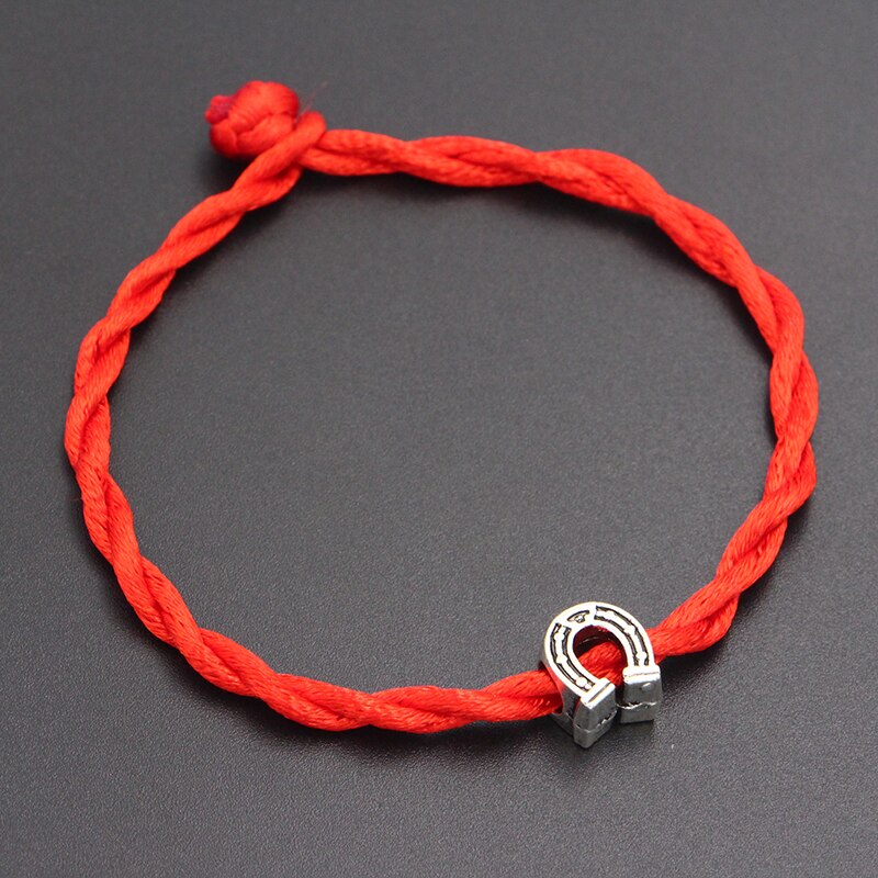 Cute Horseshoe Beads 4mm Red Thread String Bracelet Lucky Red Handmade Rope Charm Bracelet for Women Men Jewelry