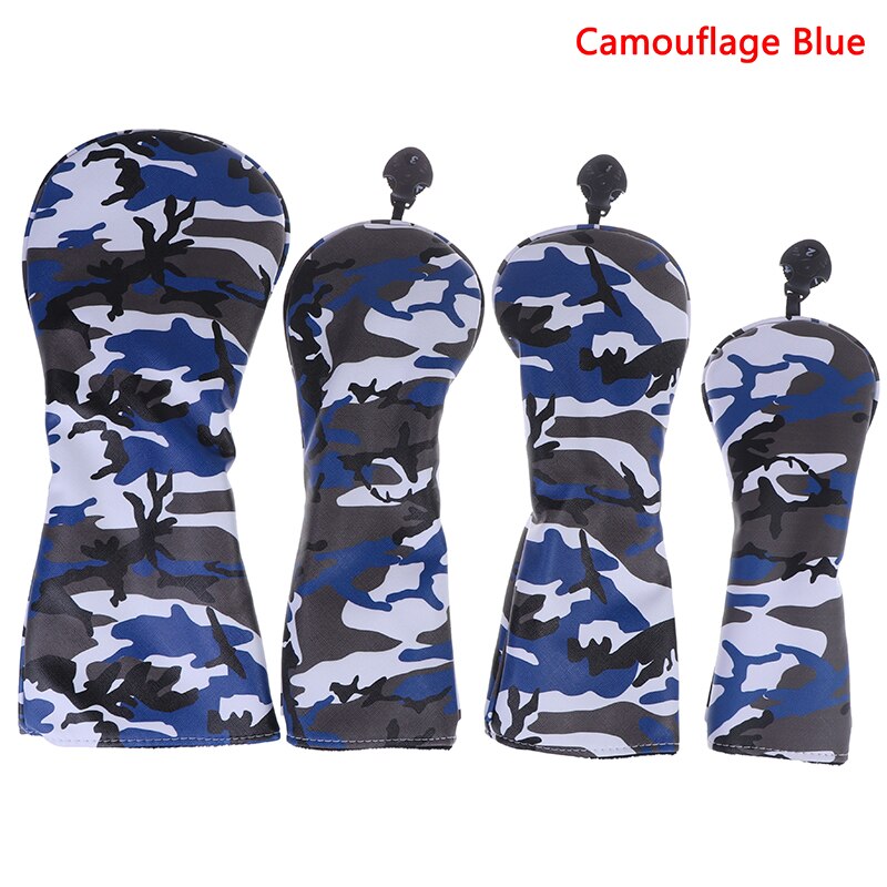 4 pièces PU Golf couvre-chef pour #1 pilote #3 #5 Fairway Woods Clubs couvre-chef Camouflage motif anti-poussière: Camo Blue