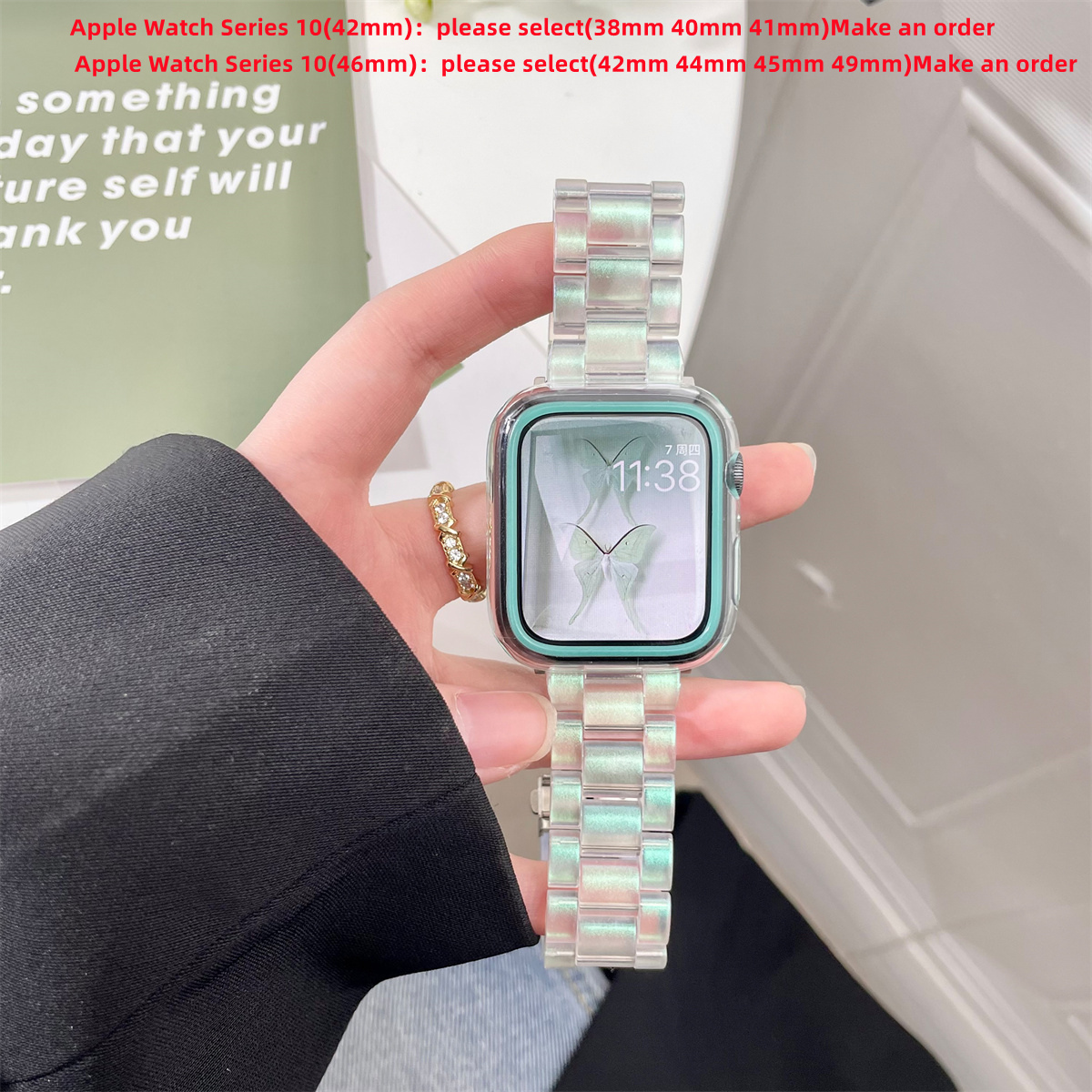 Resin urrem til apple watch series 10 9 8 7 6 rem 41mm 49mm klar rem stål iwatch  se 44mm 40mm 45mm 46mm 42mm ultra 2
