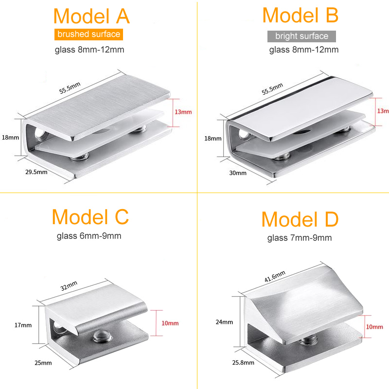 , Dikke 304 Roestvrij Staal Glas Clip/Klem, Geborsteld/Heldere Oppervlak, Plank Ondersteuning, glas Dikte: 6-12Mm,