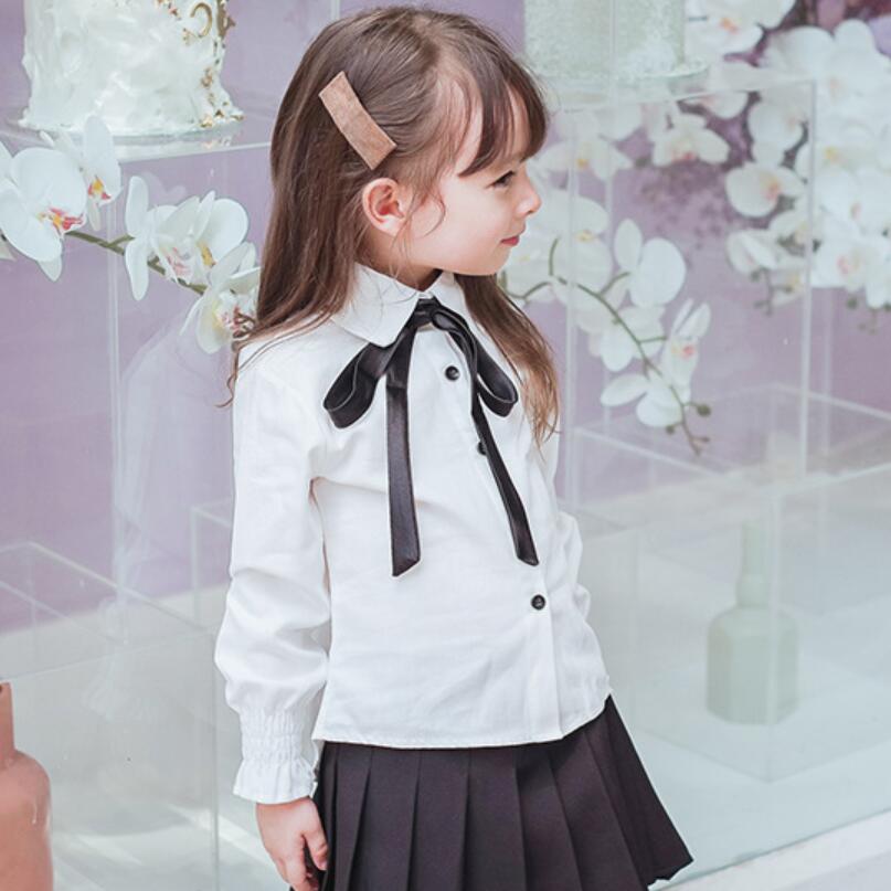 Peuter Teen School Meisjes Blouse Witte Lange Mouw Boog Turn-Down Kraag Lente Herfst Kids Tops Shirts Voor Meisjes kinderen Kleding