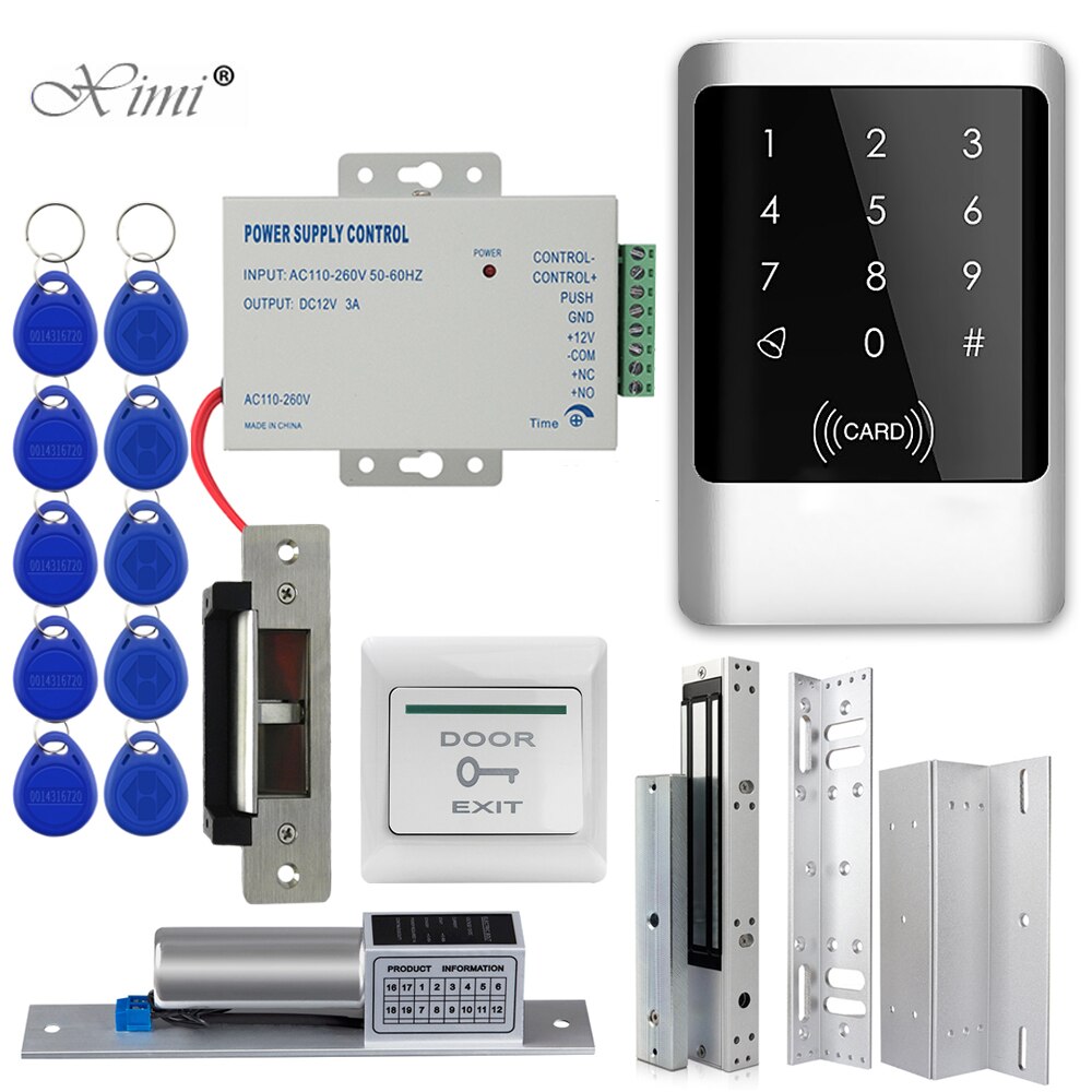 Outdoor RFID Access Control System IP68 Waterproof RFID Keypad Keyboard + Power Supply + Electronic Magnetic Lock Strike Locks