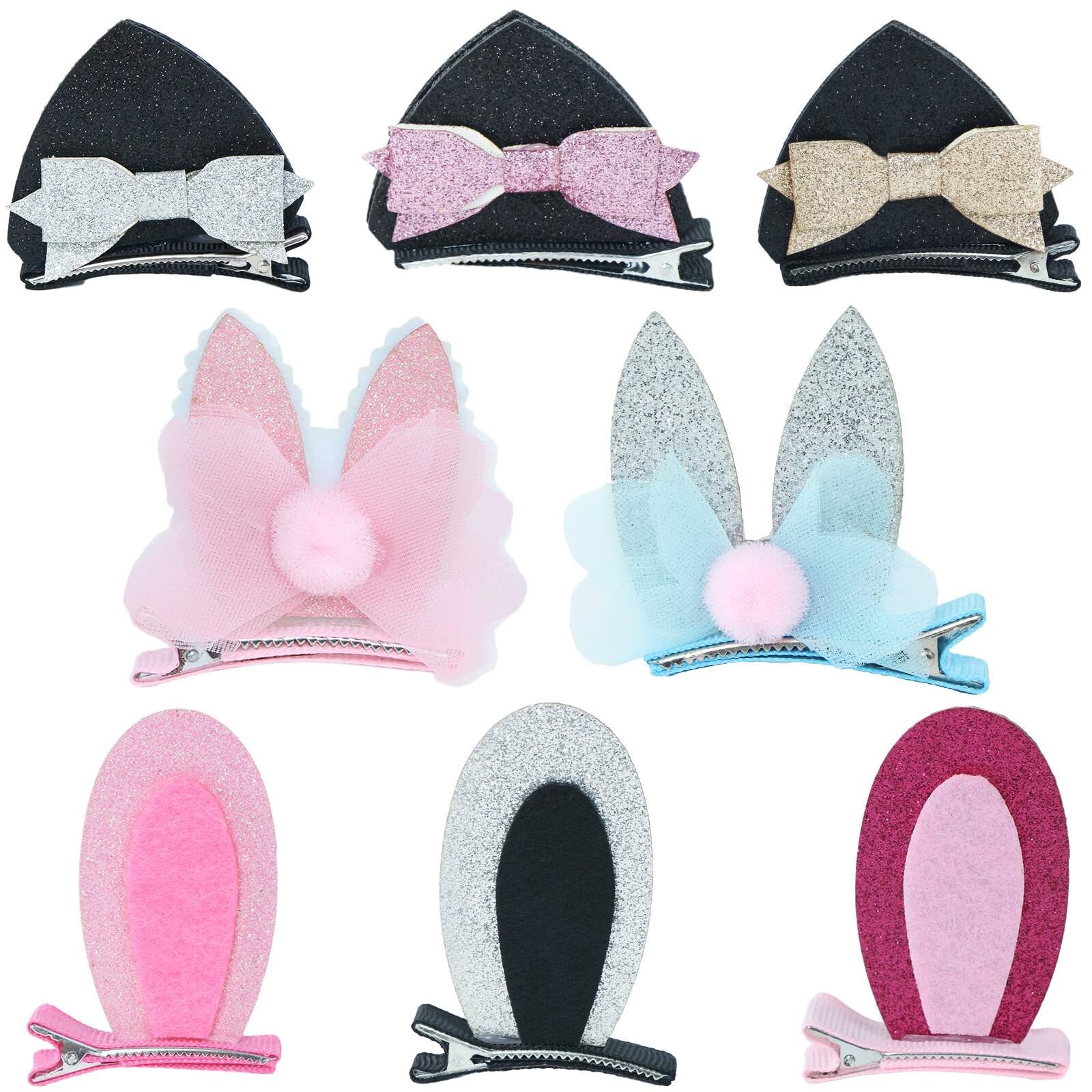 2 Stks/set Mode Schattige Haarspelden Voor Meisjes Glitter Haar Clips Cartoon Bunny En Kat Oren Haarspeldjes Kids Vrouwen Haar Accessoires