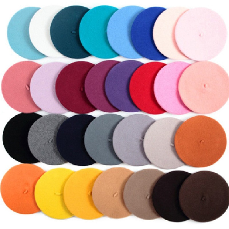 pas cher nouvelles femmes laine solide couleur béret femme Bonnet casquettes hiver tout assorti marche chapeau casquette 20 couleur