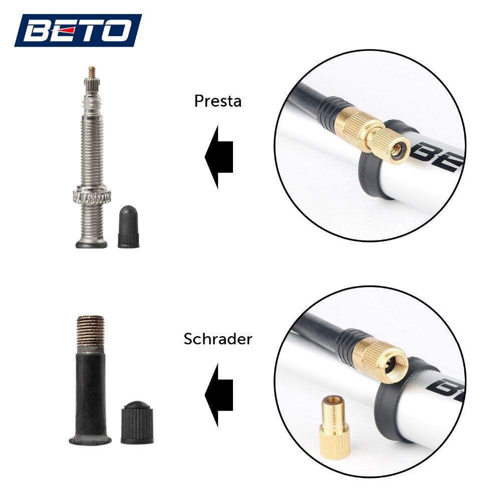Beto draagbare fietspomp schokdemper vorkbuispomp schrader presta ventiel mtb pomp met manometer slangpomp