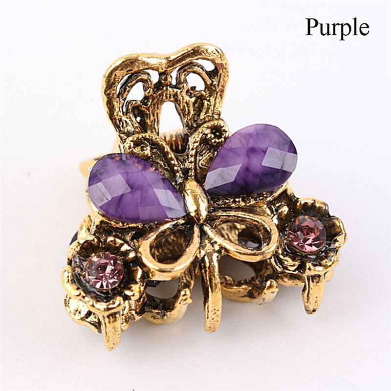 Adornos para el cabello con diamantes de imitación para mujer, accesorios para el pelo, pinza de Metal para el pelo, joyería, pinza para el pelo de cangrejo y mariposa: Purple