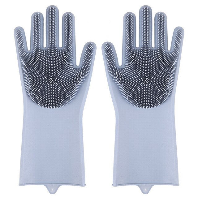 1 paire Silicone vaisselle gants magique Silicone nettoyage gant pour ménage épurateur caoutchouc cuisine propre outil vaisselle lavage gants: Gray