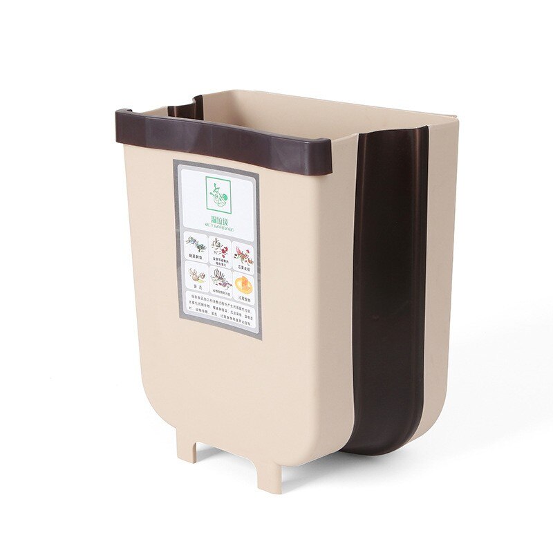 Kitchen Trash Can Cabinet Door Wall Hanging Folding Bucket Garbage Bin Container for Kitchen bathroom: coffee L