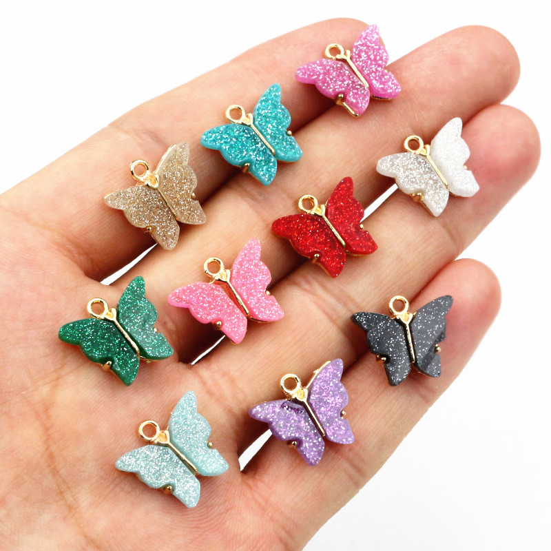 10 Uds. De 14x16mm acrílico mariposa encantos colgante de aleación de Metal para collar pulsera DIY accesorios de fabricación de joyas