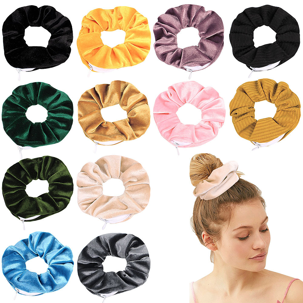 Visier geheimes Haar mit Reiß verschluss Tasche Krawatte Haar Scrunchie Reise Umleitung Stash Safe Container