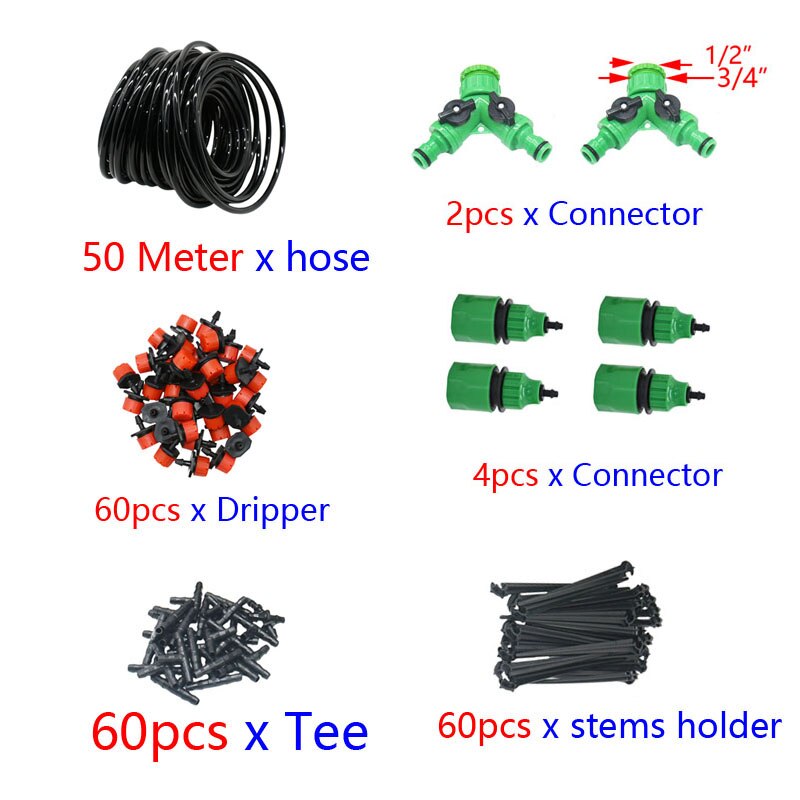 50M-5M DIY Drip Irrigation System Automatic Watering Garden Hose Micro Drip Watering Kits with Adjustable Drippers: 50M