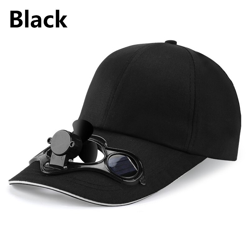 Sunscreen Solar Powered Fan Hat Summer Outdoor Sport Hats Sun Protection Cap With Solar Cool Fan Bicycling Climbing Baseball Cap: Black