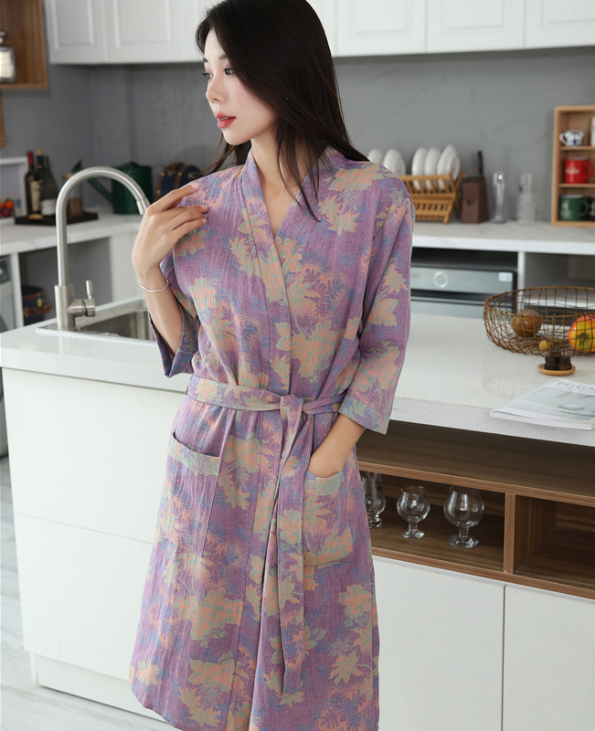 Katoenen Badjas Voor Koppels Lente En Zomer Dunne Stijl Korte Mouw Pyjama Kleding Vrouwen Absorberende En Sneldrogende Badjassen: XL / Roze