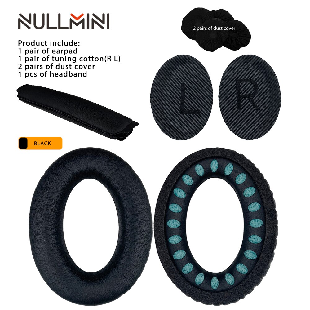 Nullmini vervangende leren oorkussens voor bose quietcomfort  qc35 qc35ii hoofdtelefoon hoofdband oorkap: Zwart en band