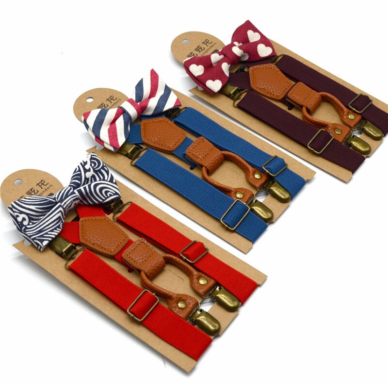 Matching Braces Elastic Suspenders and Luxury Bow Tie Set Adjustable Unisex Boy Girl Bowtie Elasticated Braces: Red