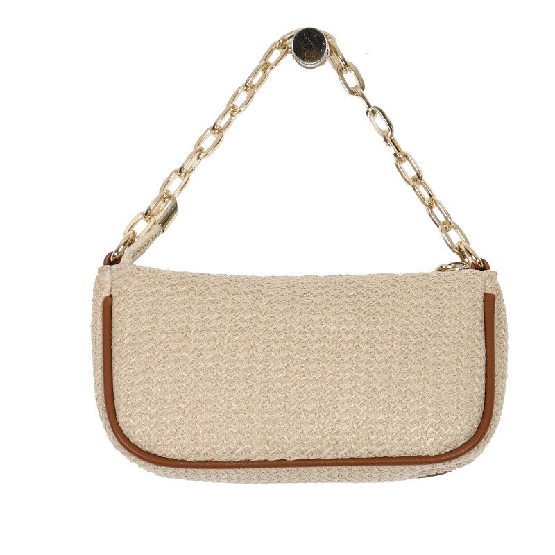 Bolsa de palha ocasional baguettes forma mulheres bolsas de ombro designer bolsas cadeias de vime tecido crossbody saco da praia do verão bolsas de ratan: brown