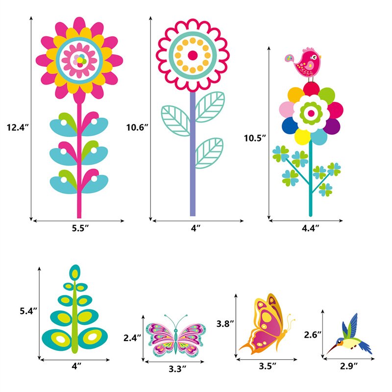 Pegatinas electrostáticas para ventana, 9 piezas, pequeñas flores, mariposa, primavera de bienvenida, espejo de puerta de cristal, pegatinas de decoración de flores