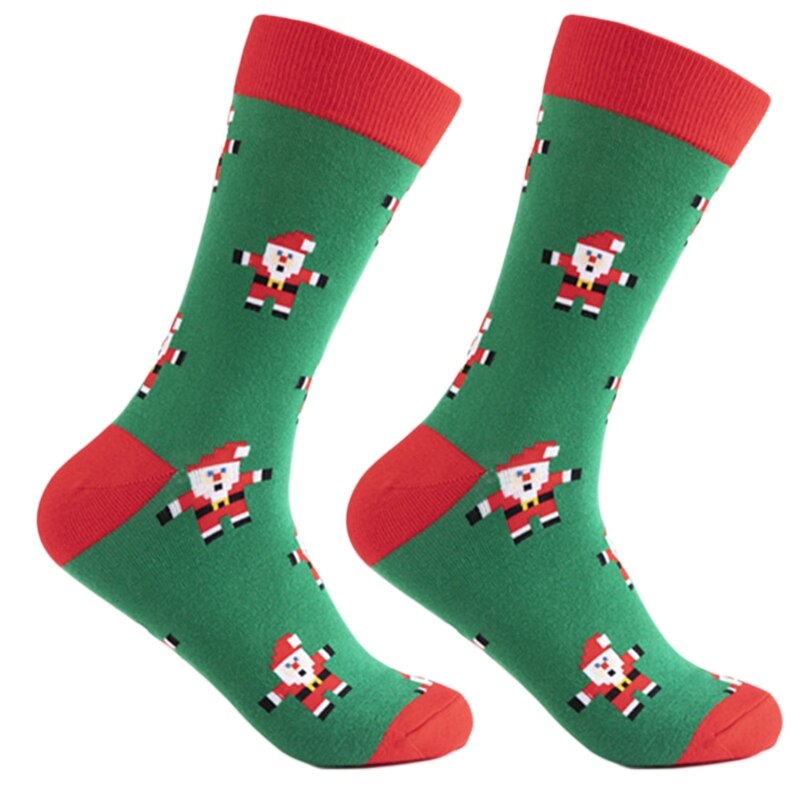 Män jul bomull besättning strumpor färgglada tecknade santa dinosaurie renar tryckt rolig festival rörstrumpor: D