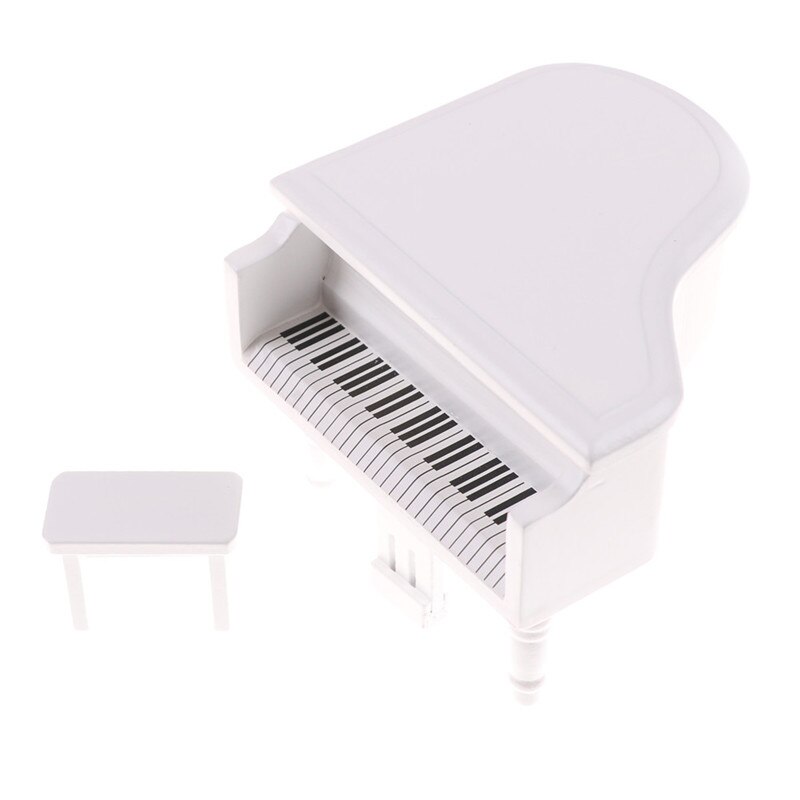 1:12 Houten Grand Piano Met Kruk Model Spelen Speelgoed Accessoires Dollhouse Miniatuur Wit Exquise