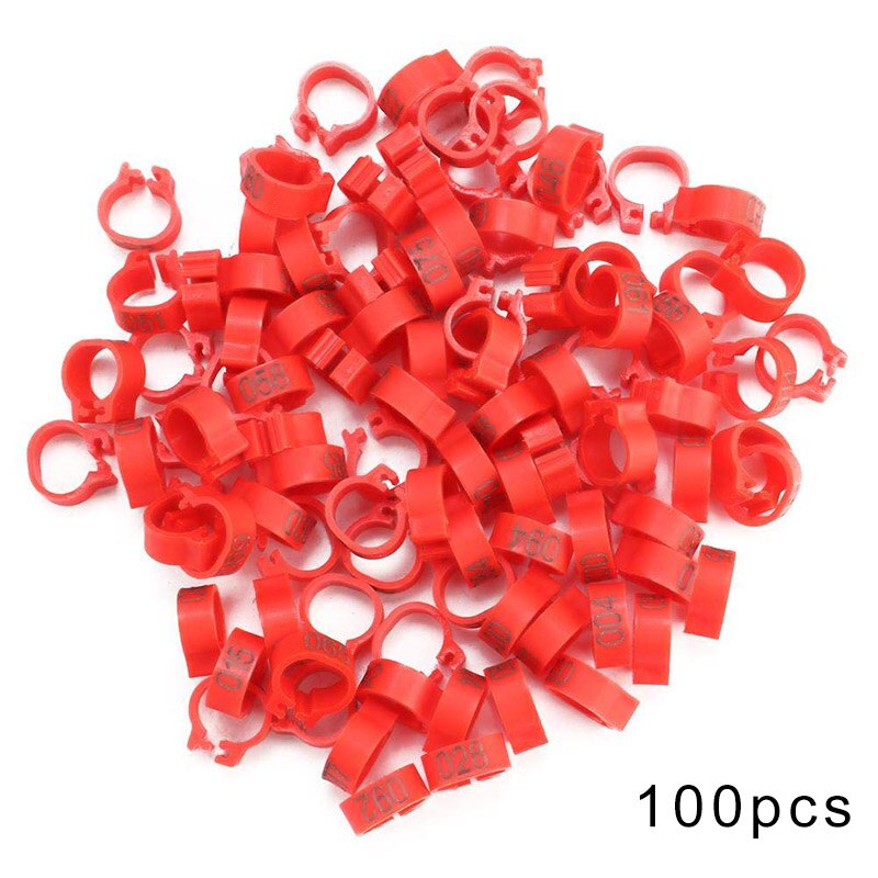 100pcs Numbered Birds Leg Bands 8mm Poultry Leg Foot Rings for Chickens Doves Pigeons 001-100 E2S: Red