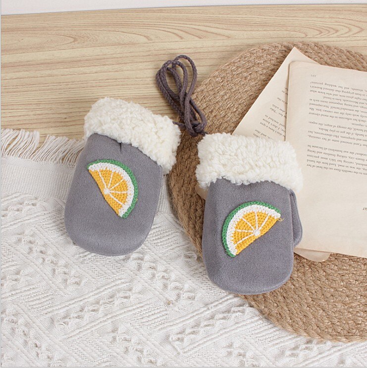 Kinderhandschoenen fruit borduurwerk winterhandschoenen voor meisjes en jongens geel groen grijs rood roze