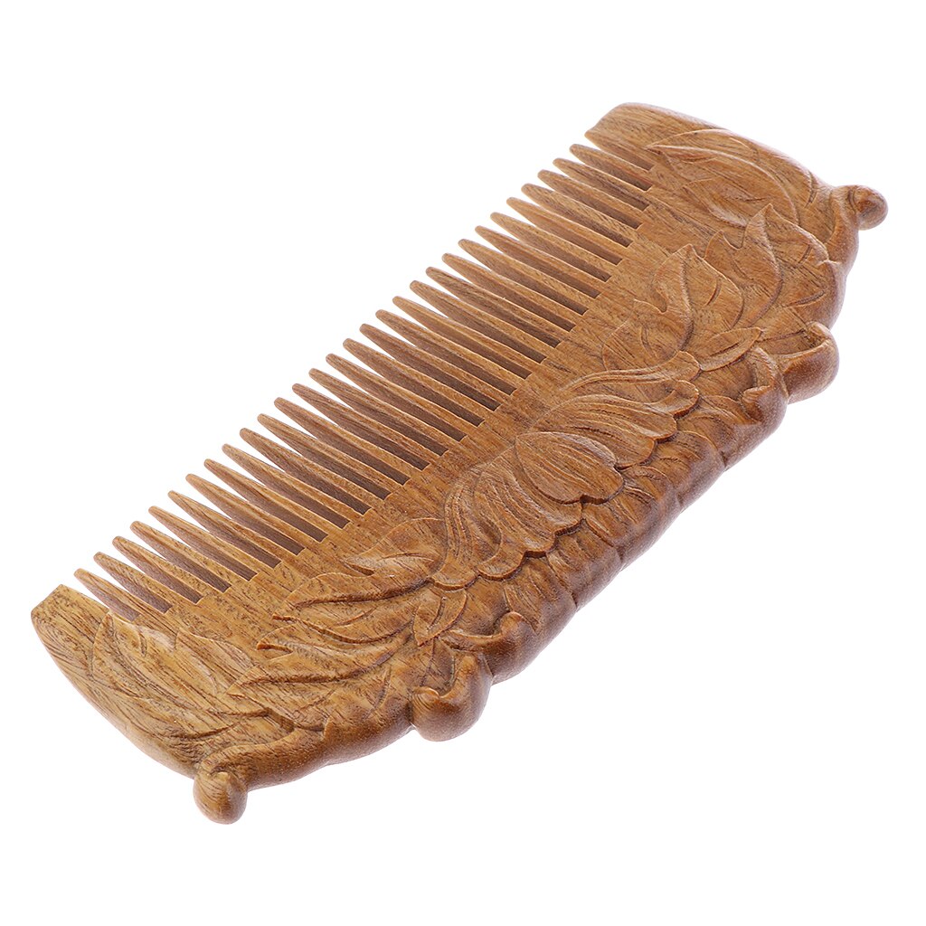 Natural Sandalwood Handmade Wood Wooden Hair Comb Double Sided Carved - No Snags, Free, Anti-Static