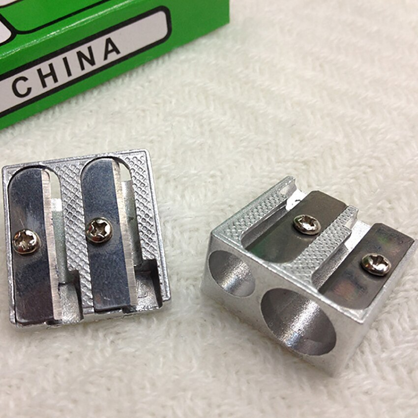 1PC Aluminum Pencil Sharpener Double Holes Beveled Metal Pencil Sharpener Manual Pencil Sharpener Student Supplies